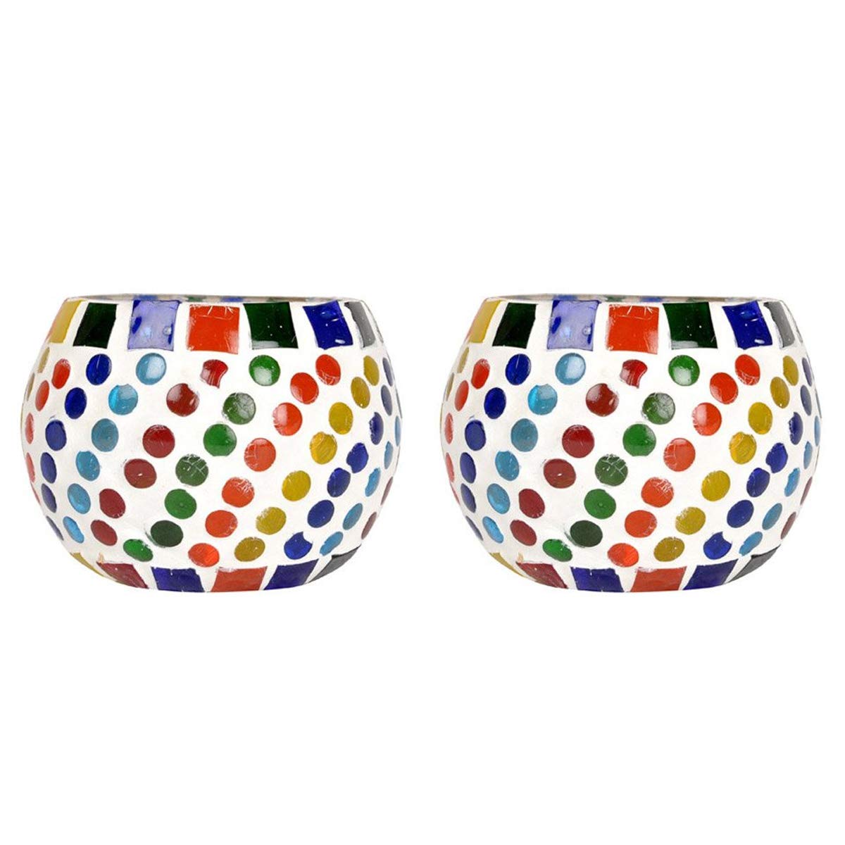 Mosaic Glass Tealight Candle Holder (Pack of 2) Multicolor Circles